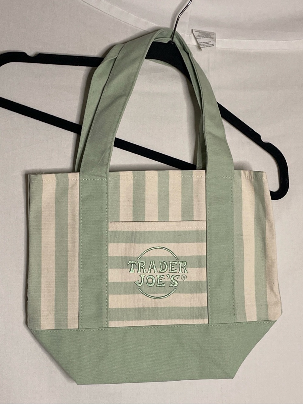 Trader Joe's Mini Sage Green Striped Canvas Tote Bag